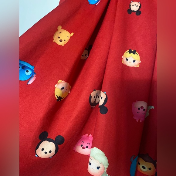 DISNEY PIXAR TSUM TSUM CHARACTER RED DRESS WITH BLACK BOW SIZE SMALL (6-6X) EUC - Picture 3 of 7